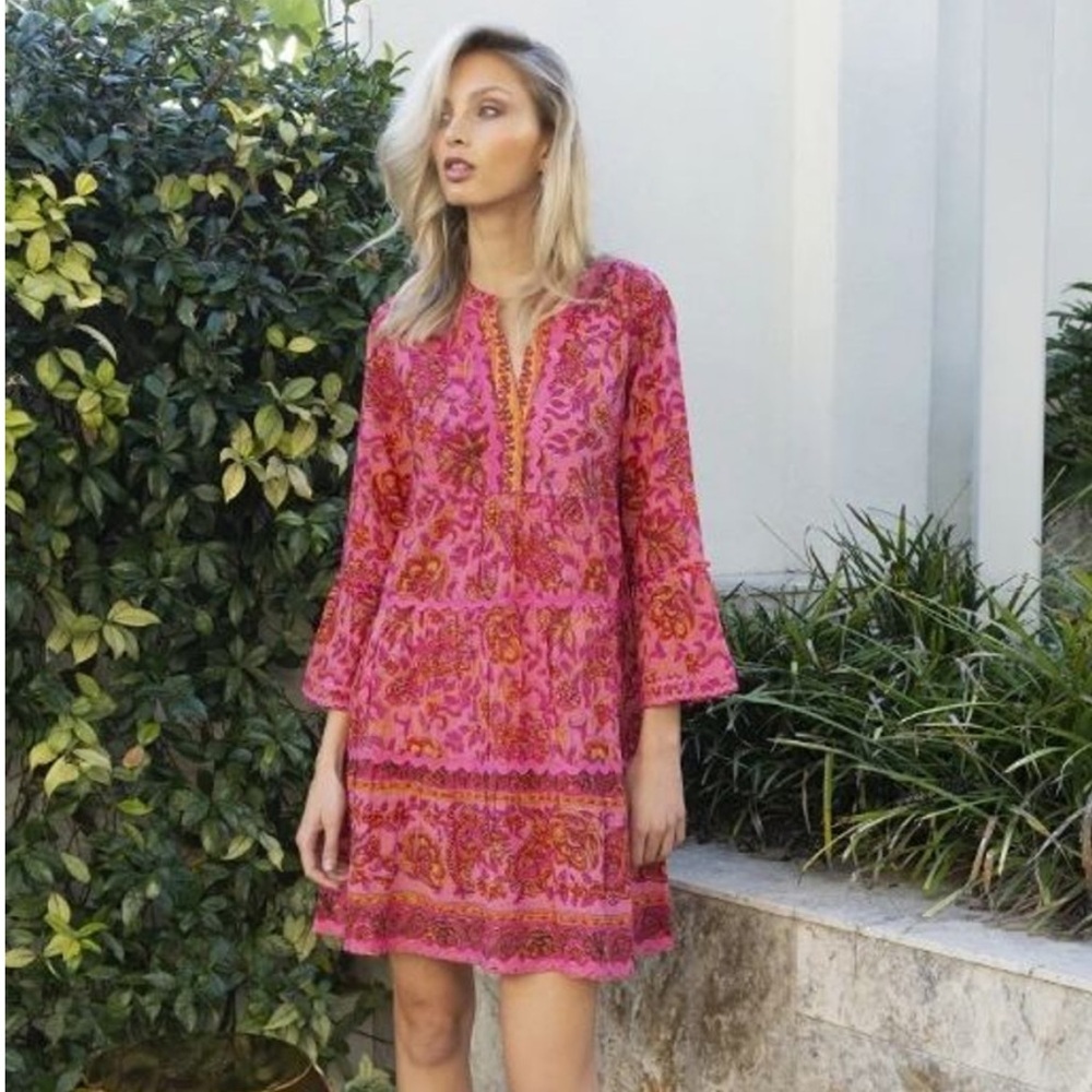 Pink Boho Mini Dress-EUC